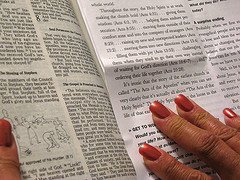 Woman using Free Printable Bible study lessons